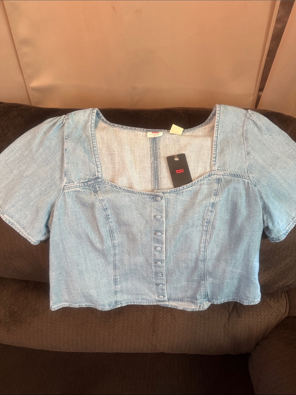 Levi's Light Wash Denim Crop Top with Front Buttons